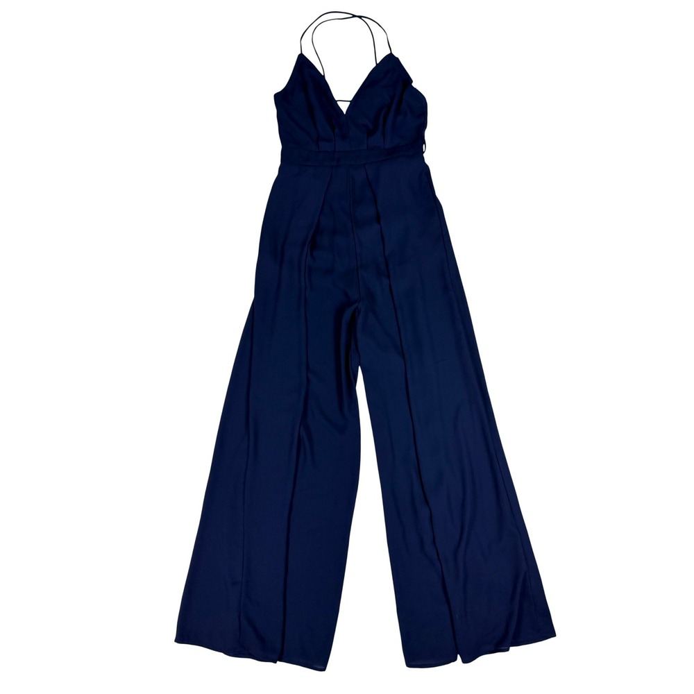 Windsor Navy Blue Wide Leg Jumpsuit V-Neck Open Back Spaghetti Strap Womens M